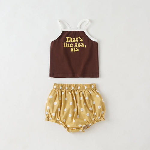 Baby Girl Slogan Pattern Sling Tops Combo Polka Dot Graphic Triangle