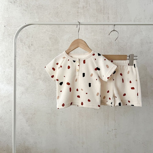 Baby Print Pattern Multi-Style Waffle Fabric Shorts Sets