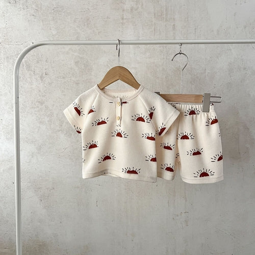 Baby Print Pattern Multi-Style Waffle Fabric Shorts Sets